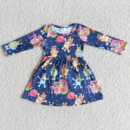 Dog cartoon blue dresses