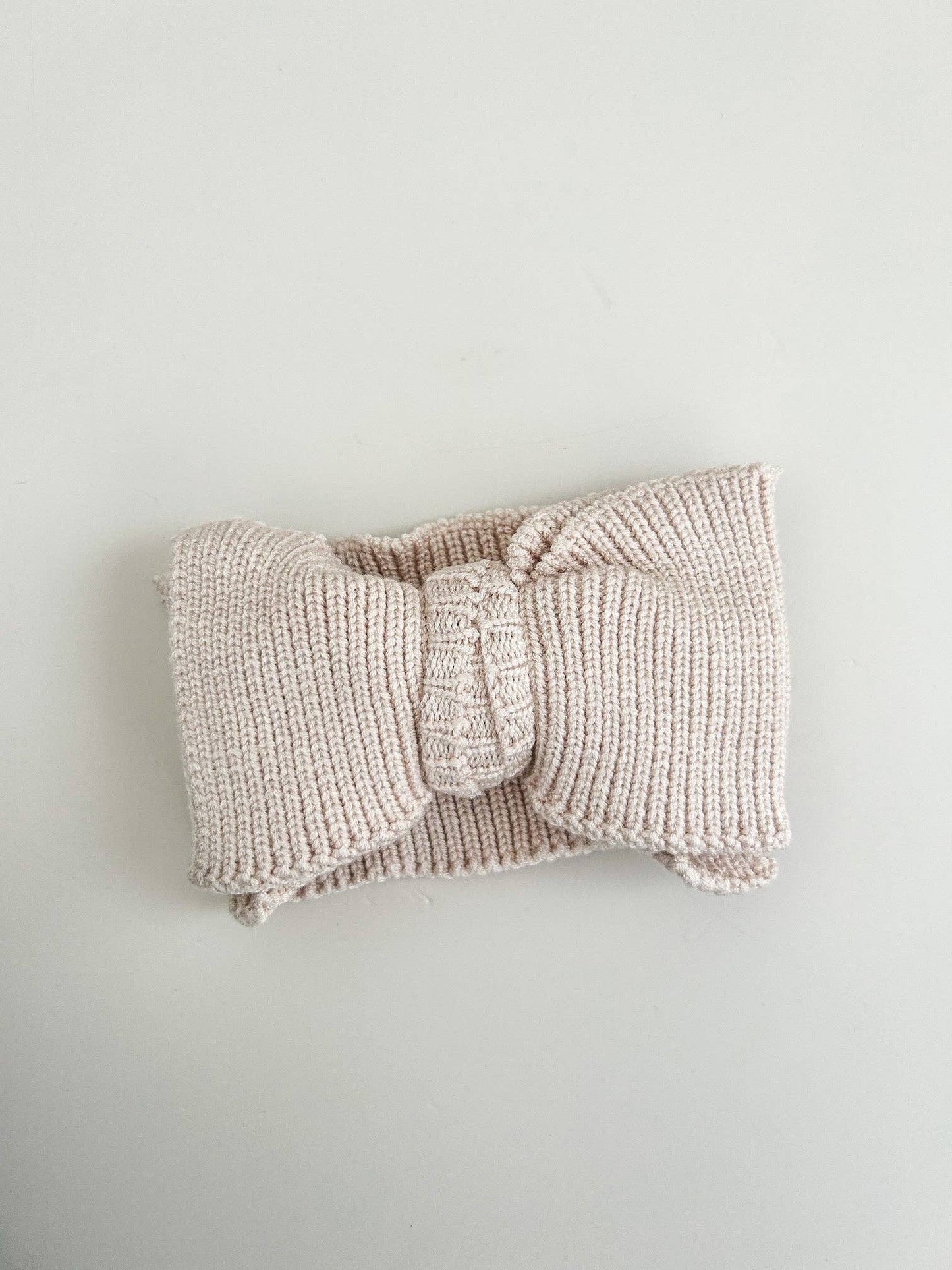 RIBBED KNIT OVERSIZED BOW - BEIGE