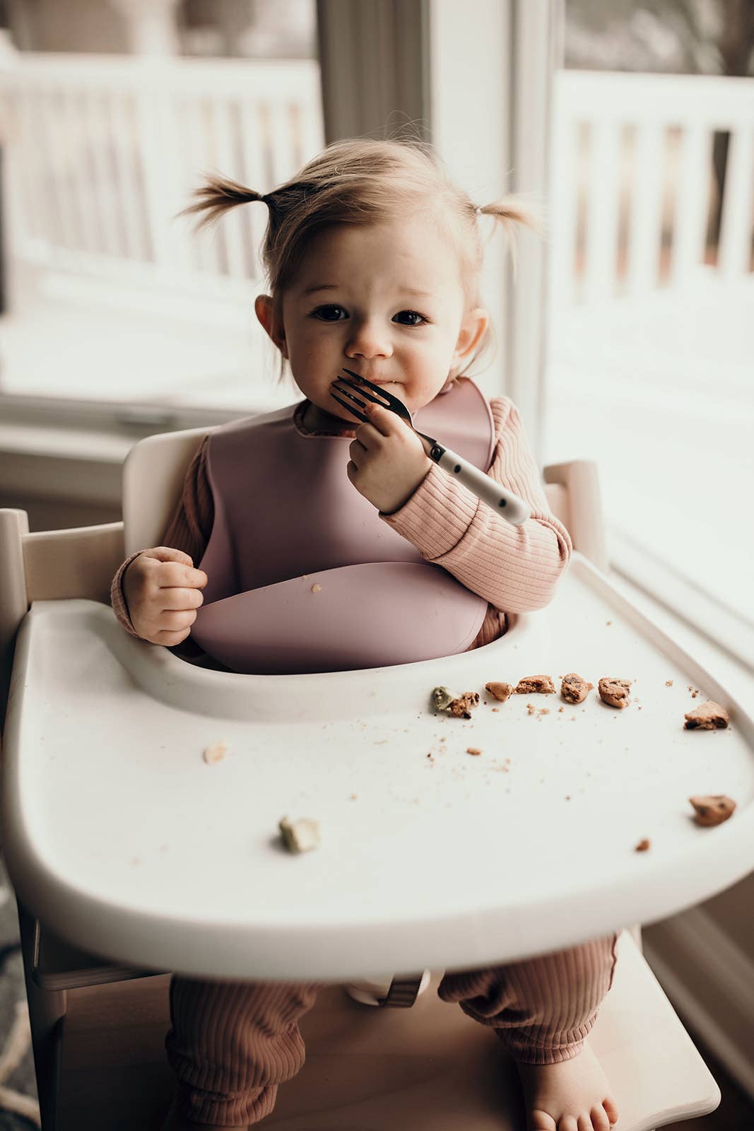 Lilac Print Silicone Bib with Crumb Catcher