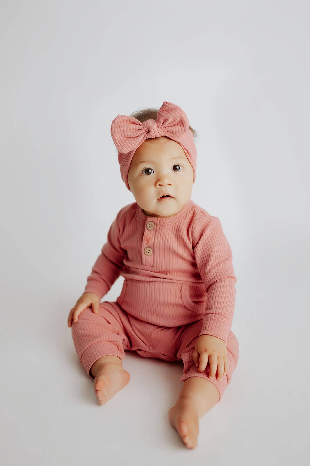 Baby Ribbed Playsuit with Pockets and Bow