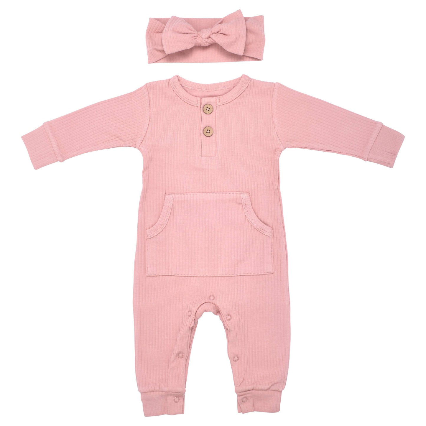 Baby Ribbed Playsuit with Pockets and Bow