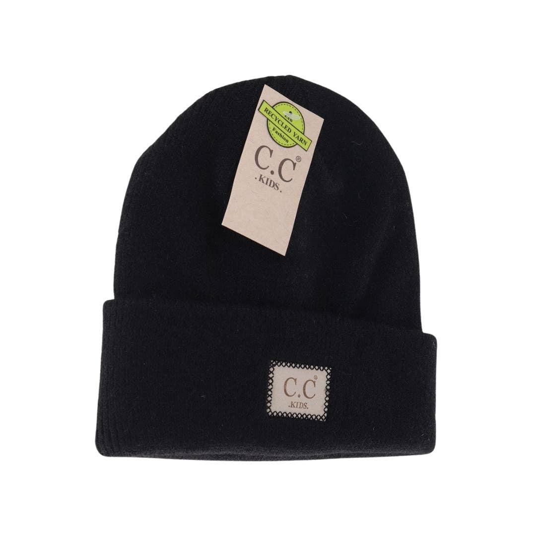 Kids' Soft Ribbed Leather Patch C.C. Beanie