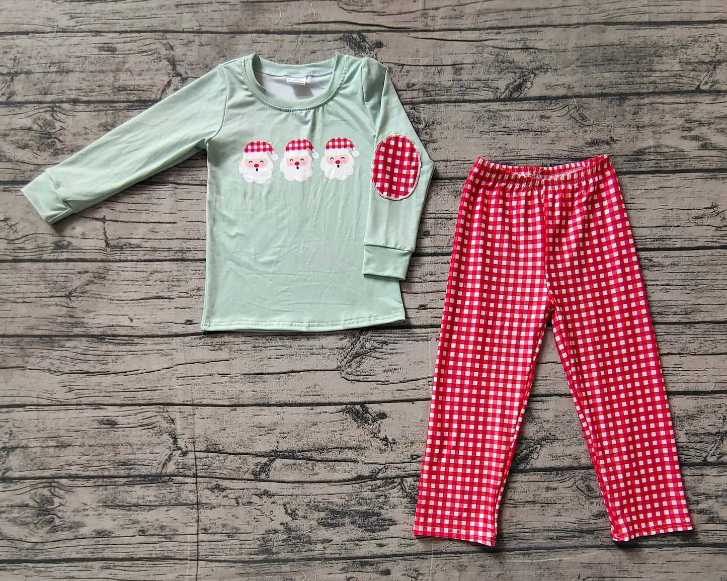 Baby Boys Christmas Santa Top Red Checkered Pants Outfits Sets