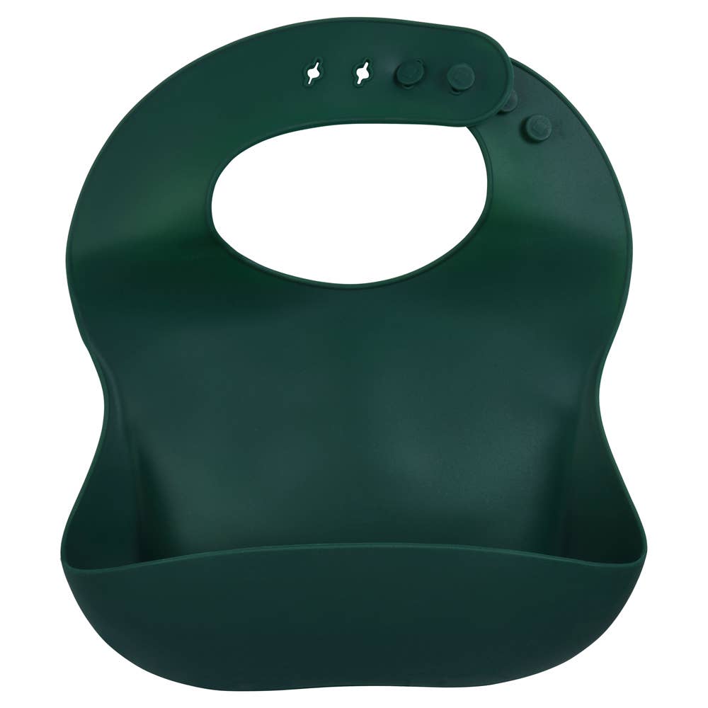 Forest Green Print Silicone Bib with Crumb Catcher