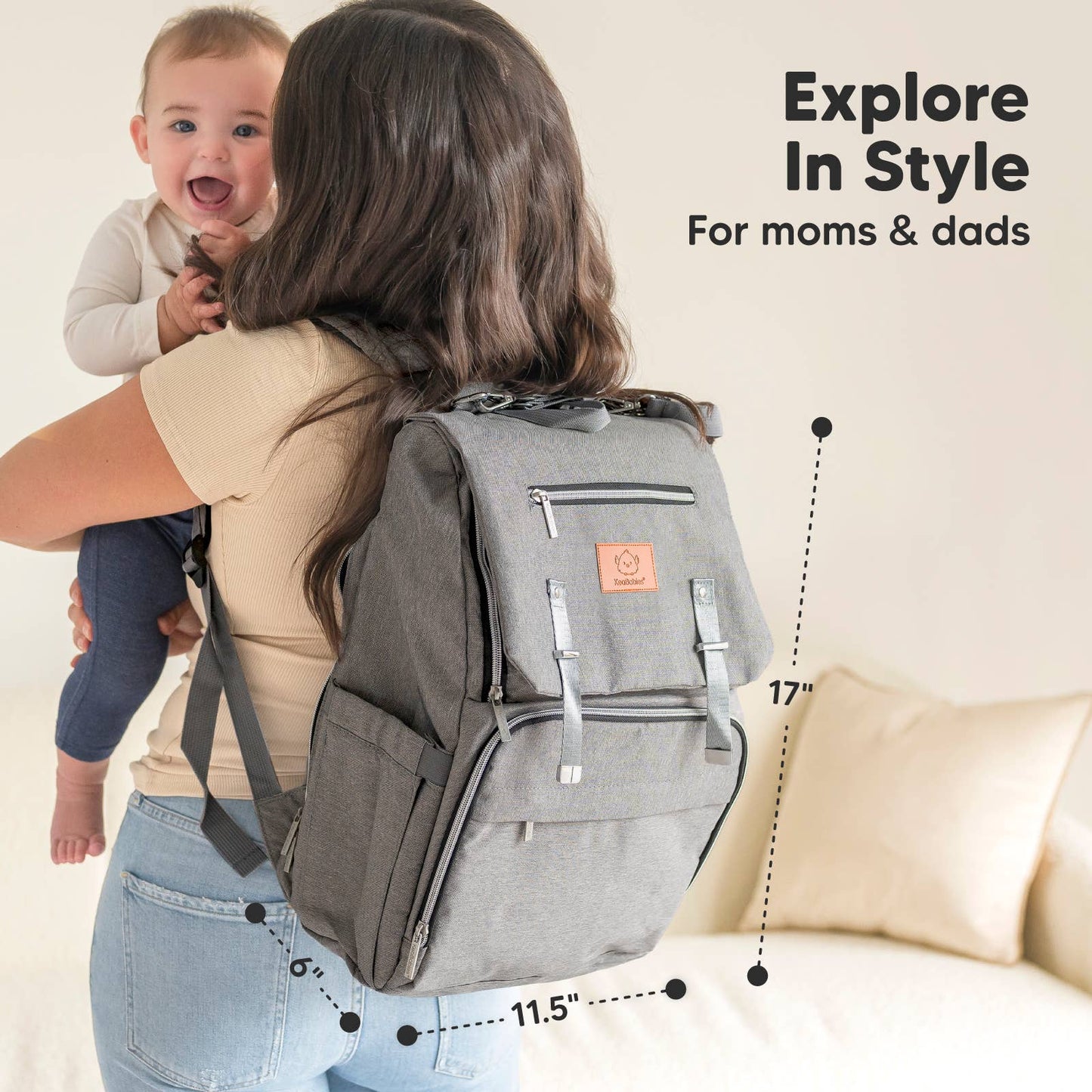 Explorer Diaper Bag Backpack, Changing Pad, Stroller Straps