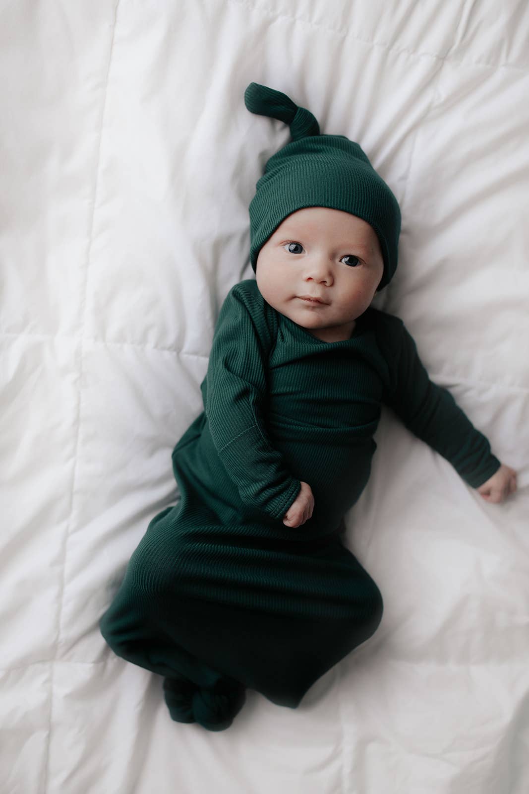 Forest Green Ribbed Knotted Newborn Baby Gown Sleepwear