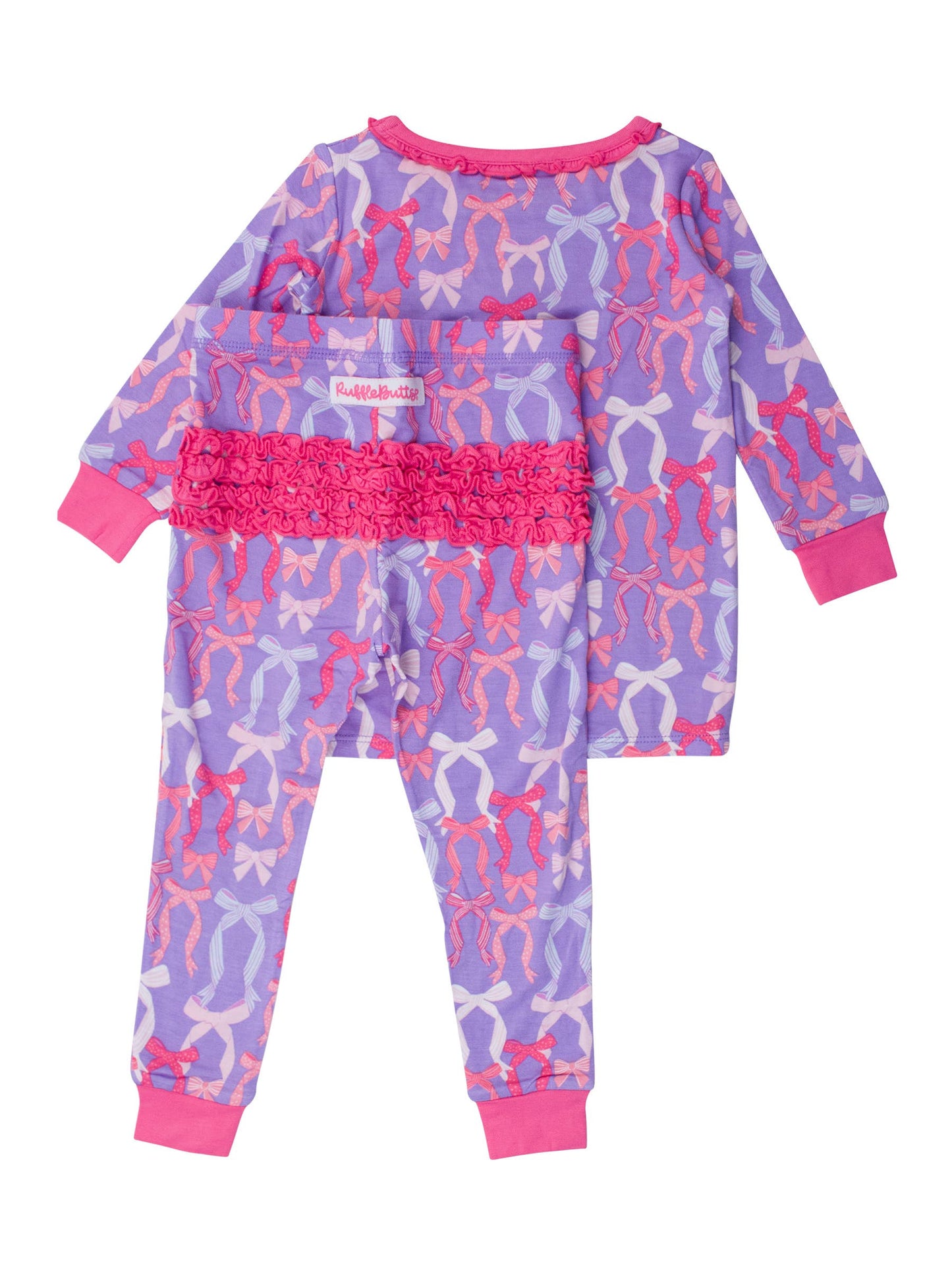 Toddler Girls Rosy Ribbons Bamboo Viscose Ruffle Long Sleeve Pajama Set