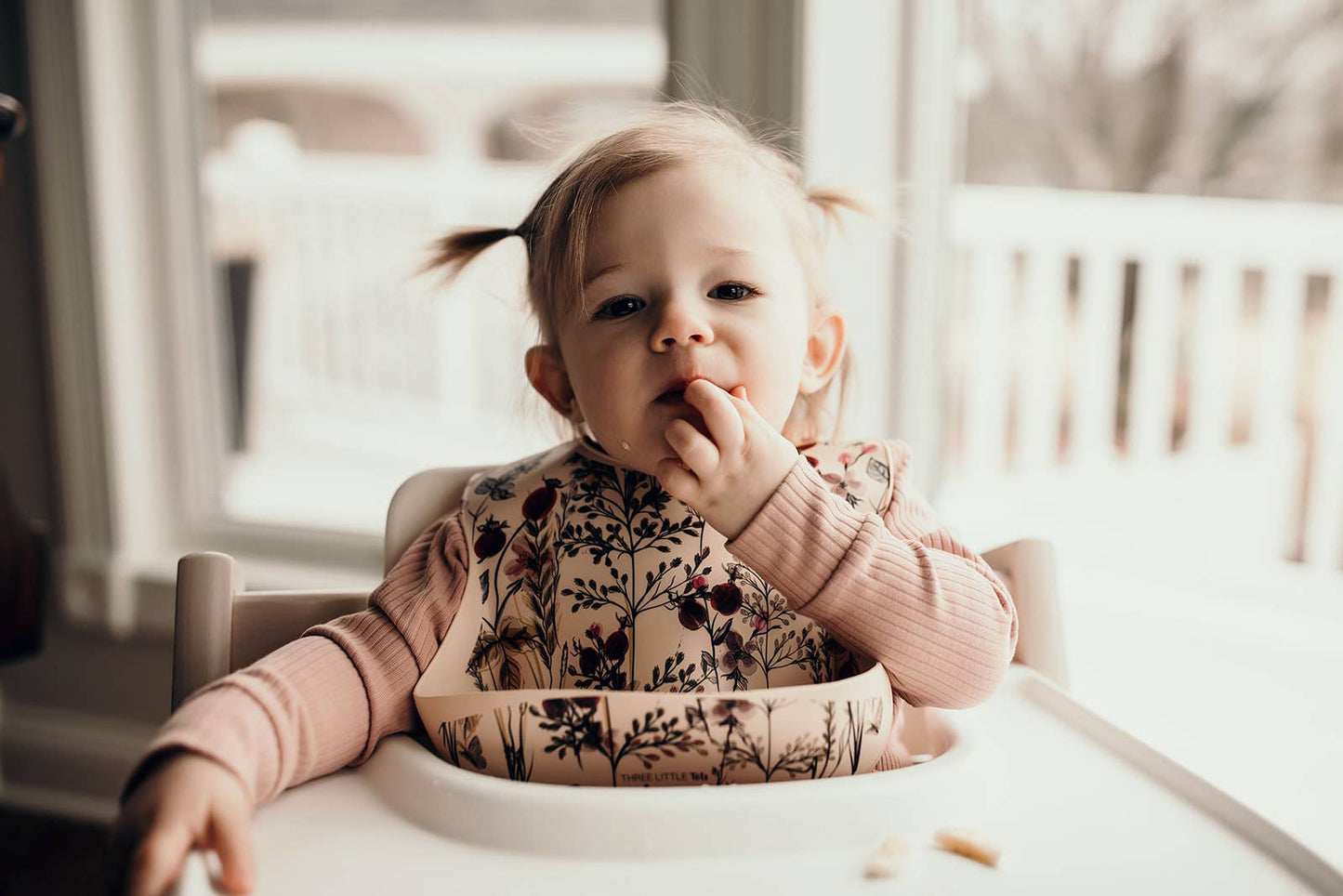 Flower Print Silicone Bib with Crumb Catcher