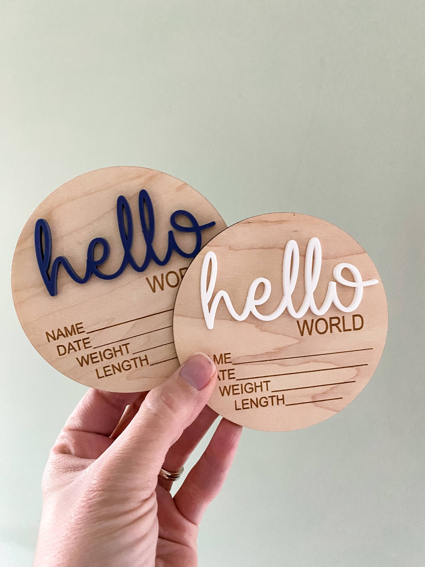 Hello World Birth Stat Announcement Wood Disc - Layered 3D