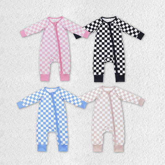 Baby Infant Kids Boys Girls Checkered Long Sleeve Zip Sleepe