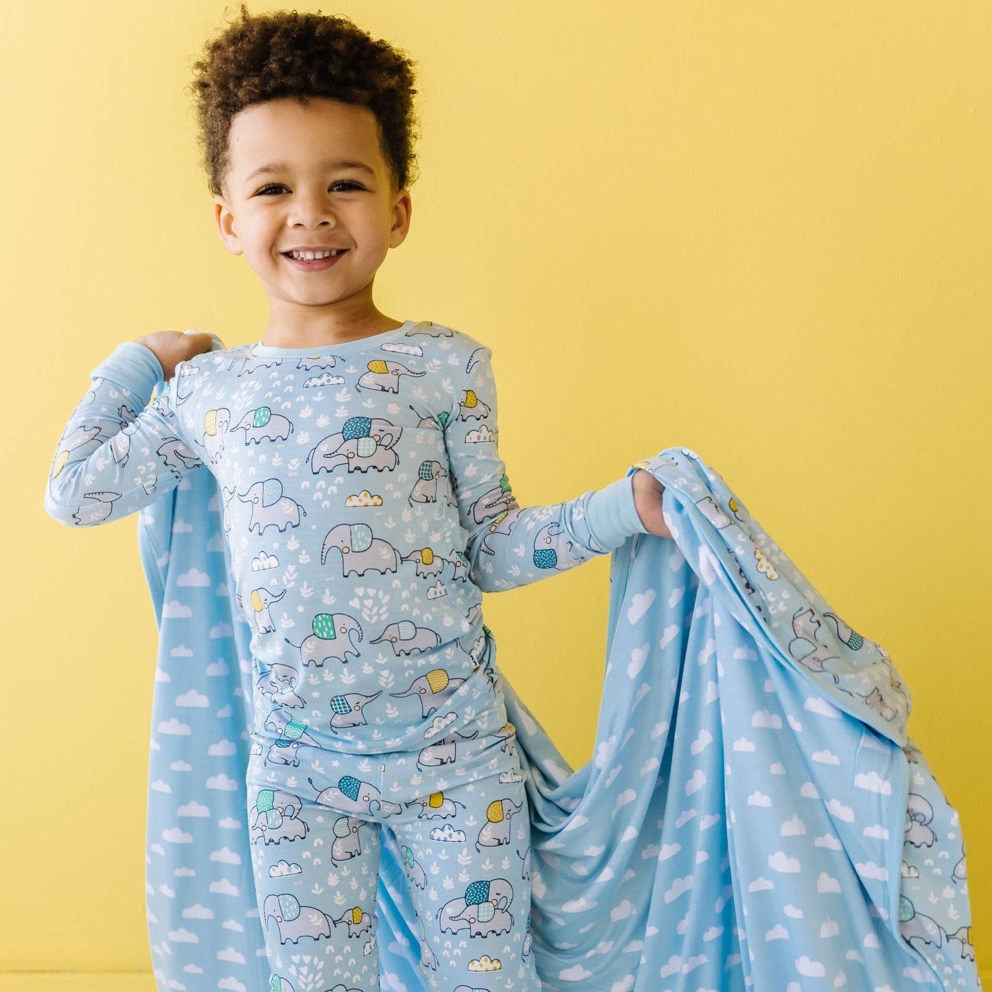 Blue Elephant Snuggles Two-Piece Bamboo Viscose Pajama Set