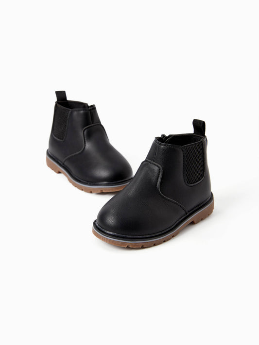 Kids' Spandex PU Leather Boots with Zipper - Solid Color