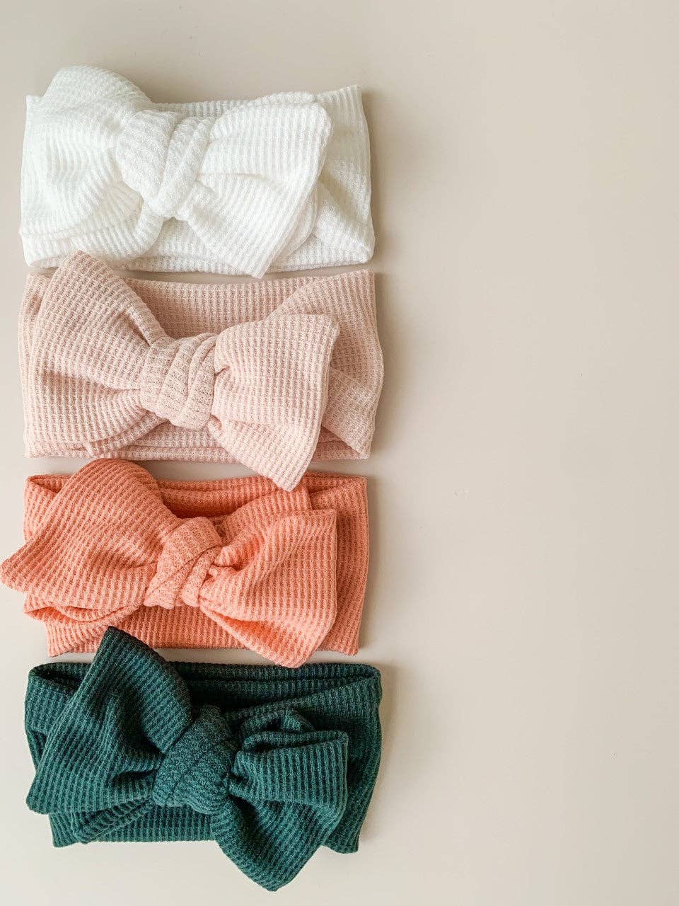 CHUNKY WAFFLE BOW HEADBAND - BEIGE