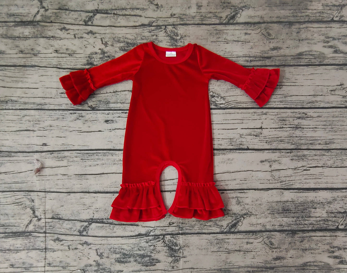 Baby Infant Girls Red Velvet Ruffle Long Sleeve Rompers