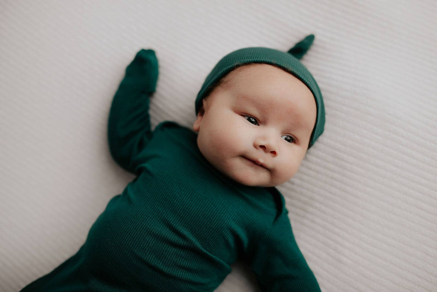 Forest Green Ribbed Knotted Newborn Baby Gown Sleepwear