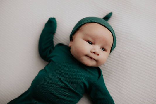 Forest Green Ribbed Knotted Newborn Baby Gown Sleepwear