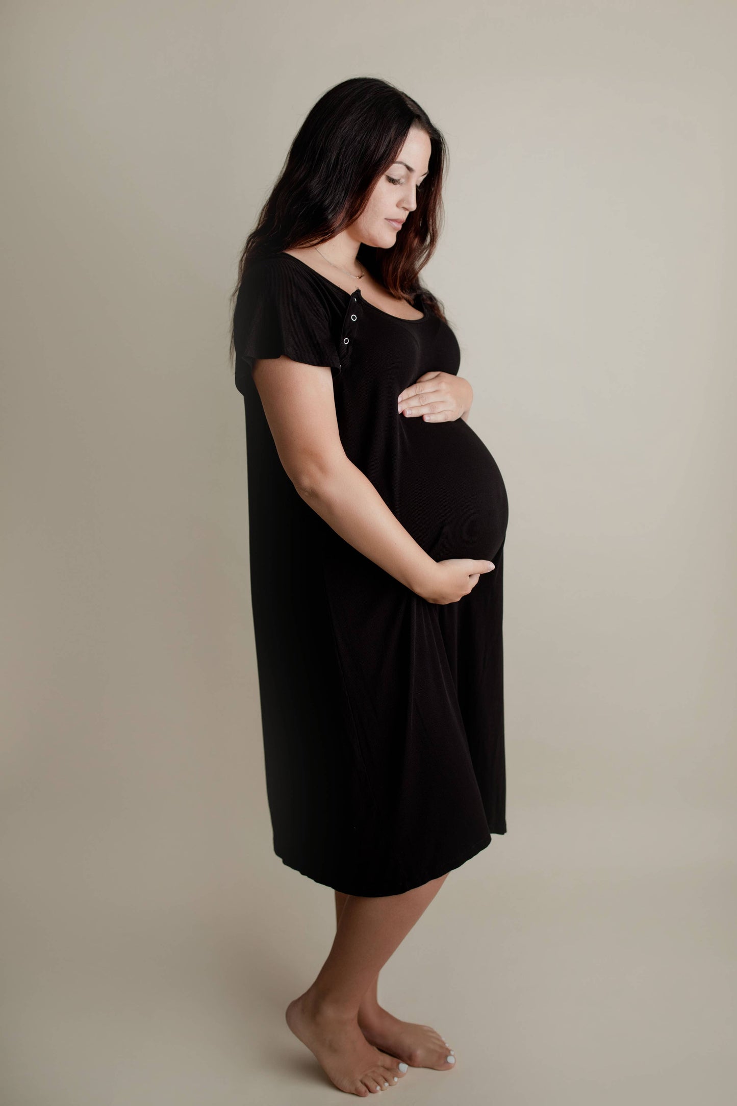 Black Maternity Mommy Labor and Delivery/ Nursing Gown