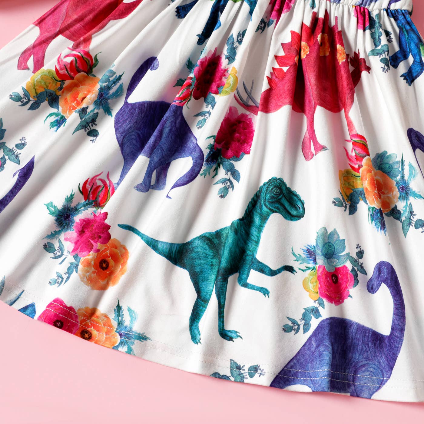 Toddler Girl Dinosaur Print Ruffled Short-sleeve Dress