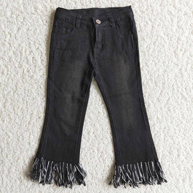 Girl Black Tassel denim pants