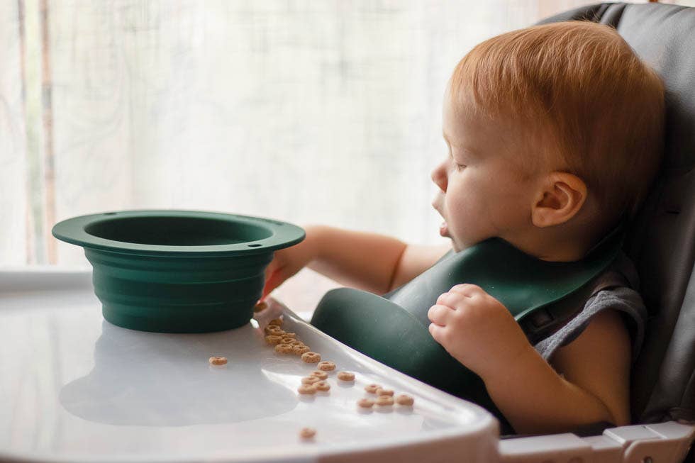 Forest Green Print Silicone Bib with Crumb Catcher