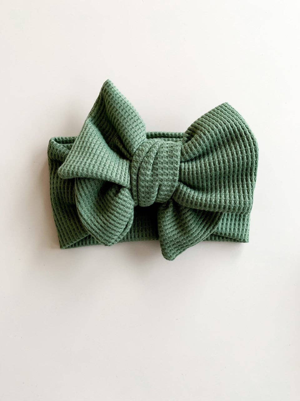 CHUNKY WAFFLE BOW HEADBAND - SAGE