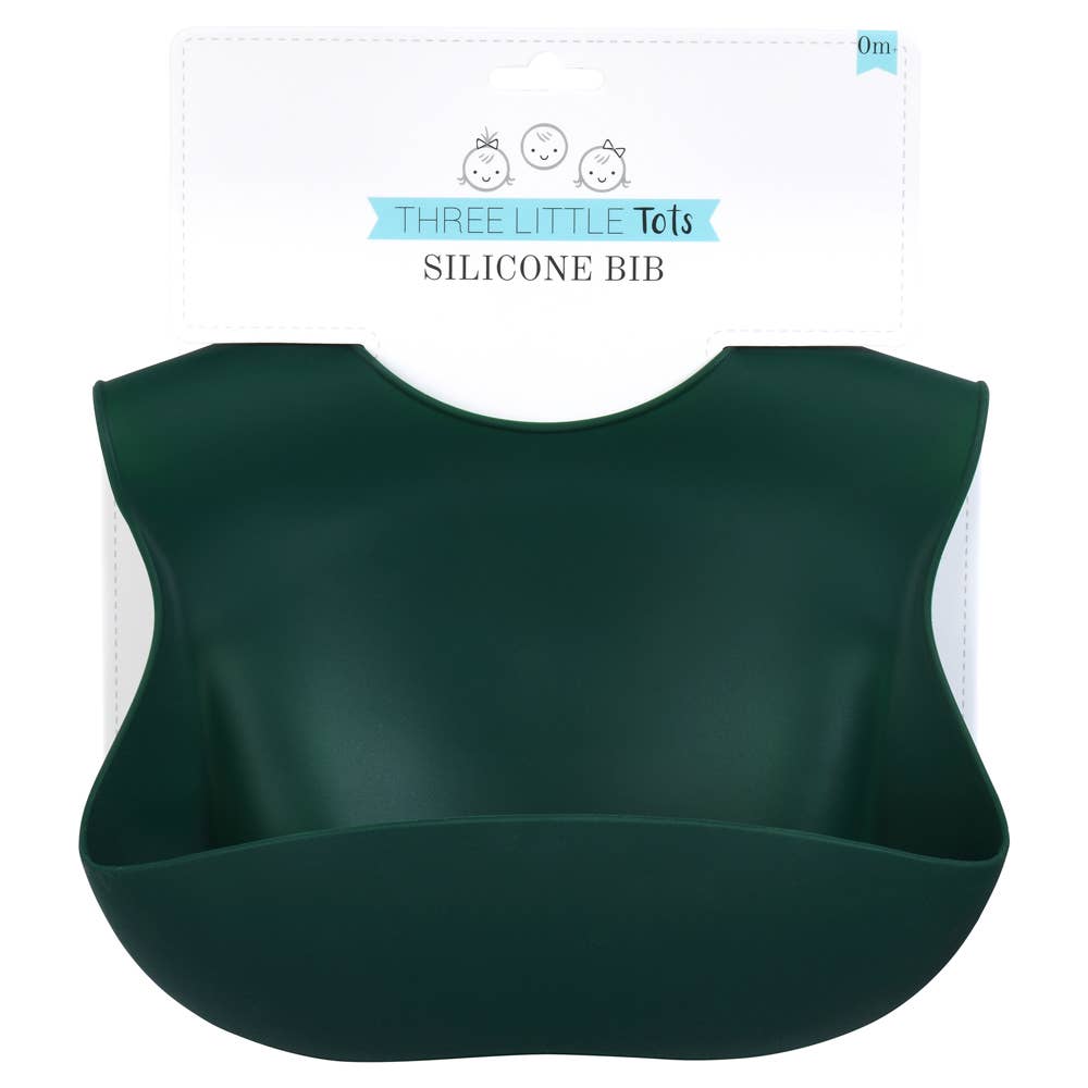 Forest Green Print Silicone Bib with Crumb Catcher