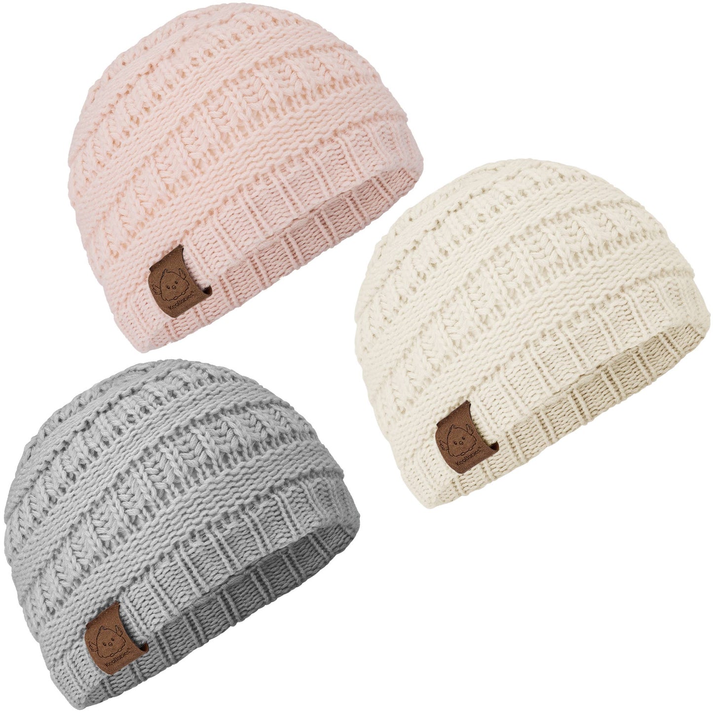 KeaBabies 3-Pack Warmzy Baby Beanies (Sweet Pea, M)