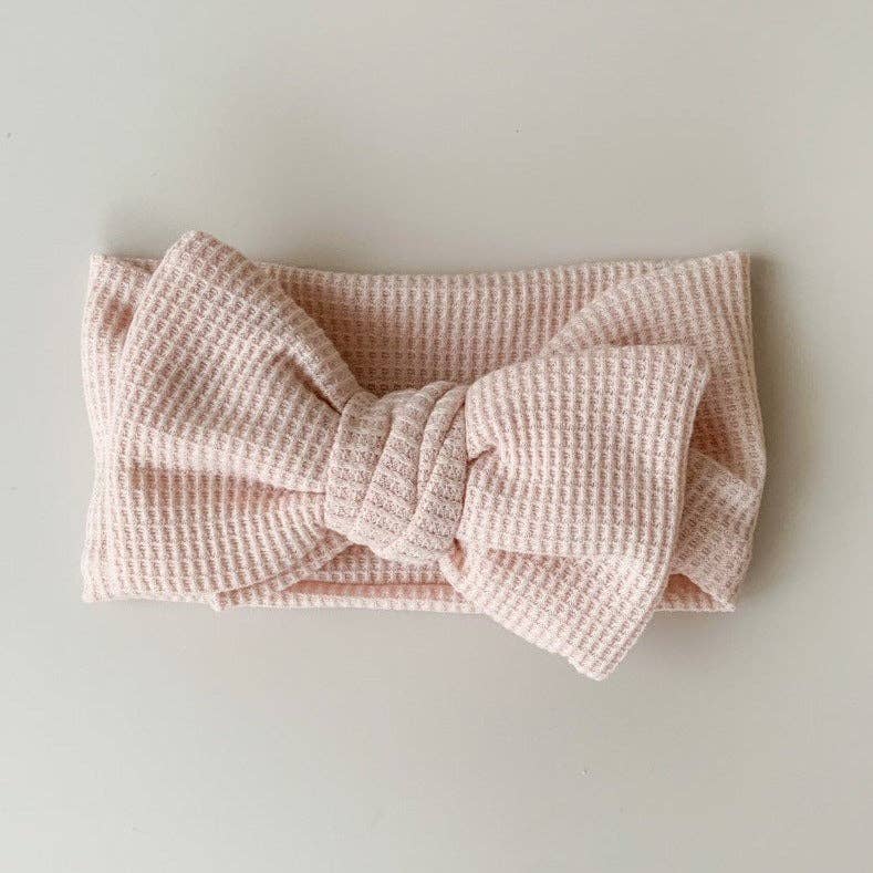 CHUNKY WAFFLE BOW HEADBAND - BEIGE