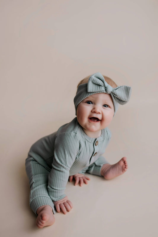 Baby Ribbed Playsuit with Pockets and Bow