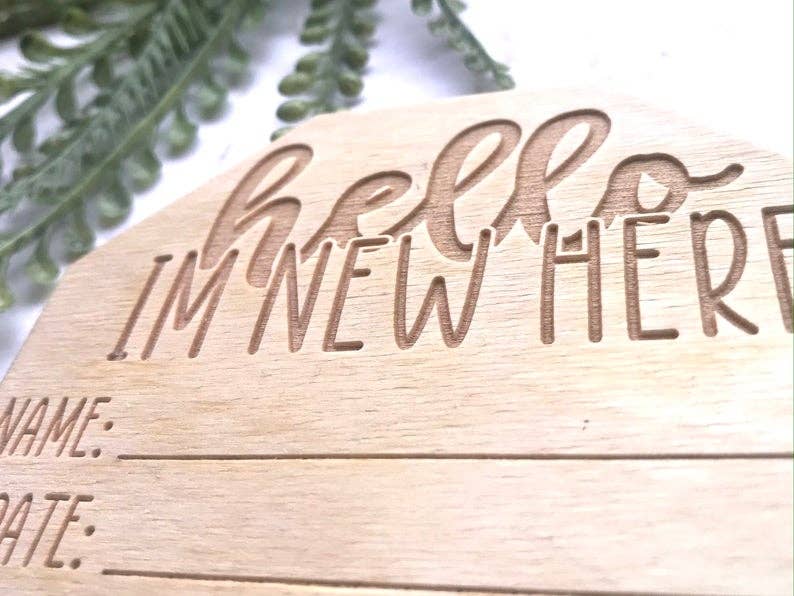 Wooden engraved birth announcement birth details