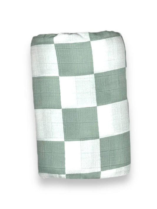 Muslin Swaddle, Big Checkered Sea Foam