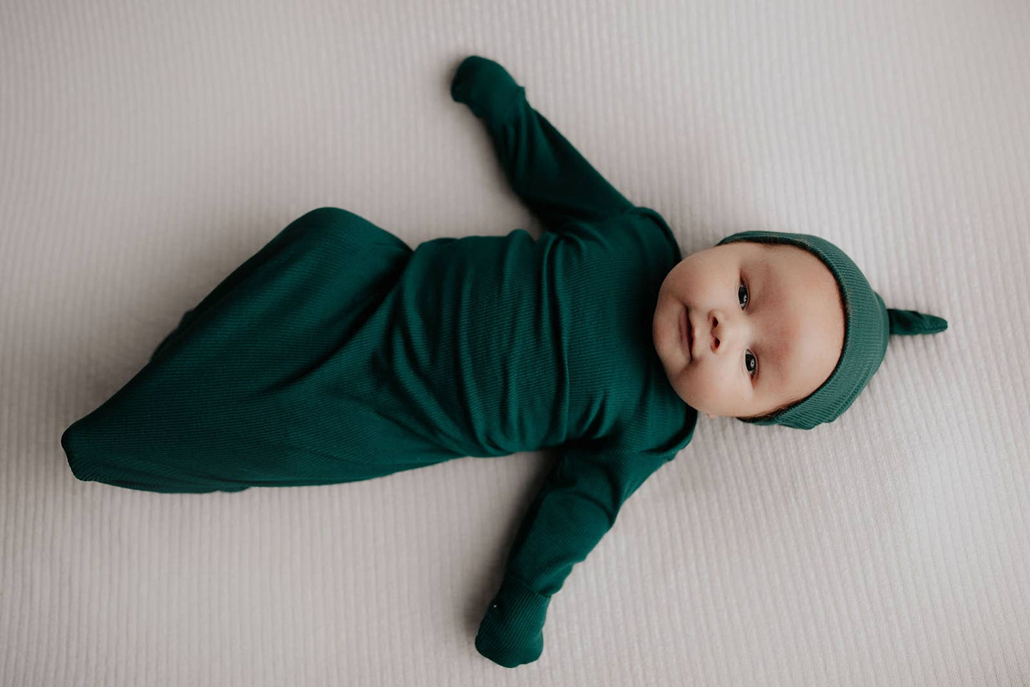 Forest Green Ribbed Knotted Newborn Baby Gown Sleepwear