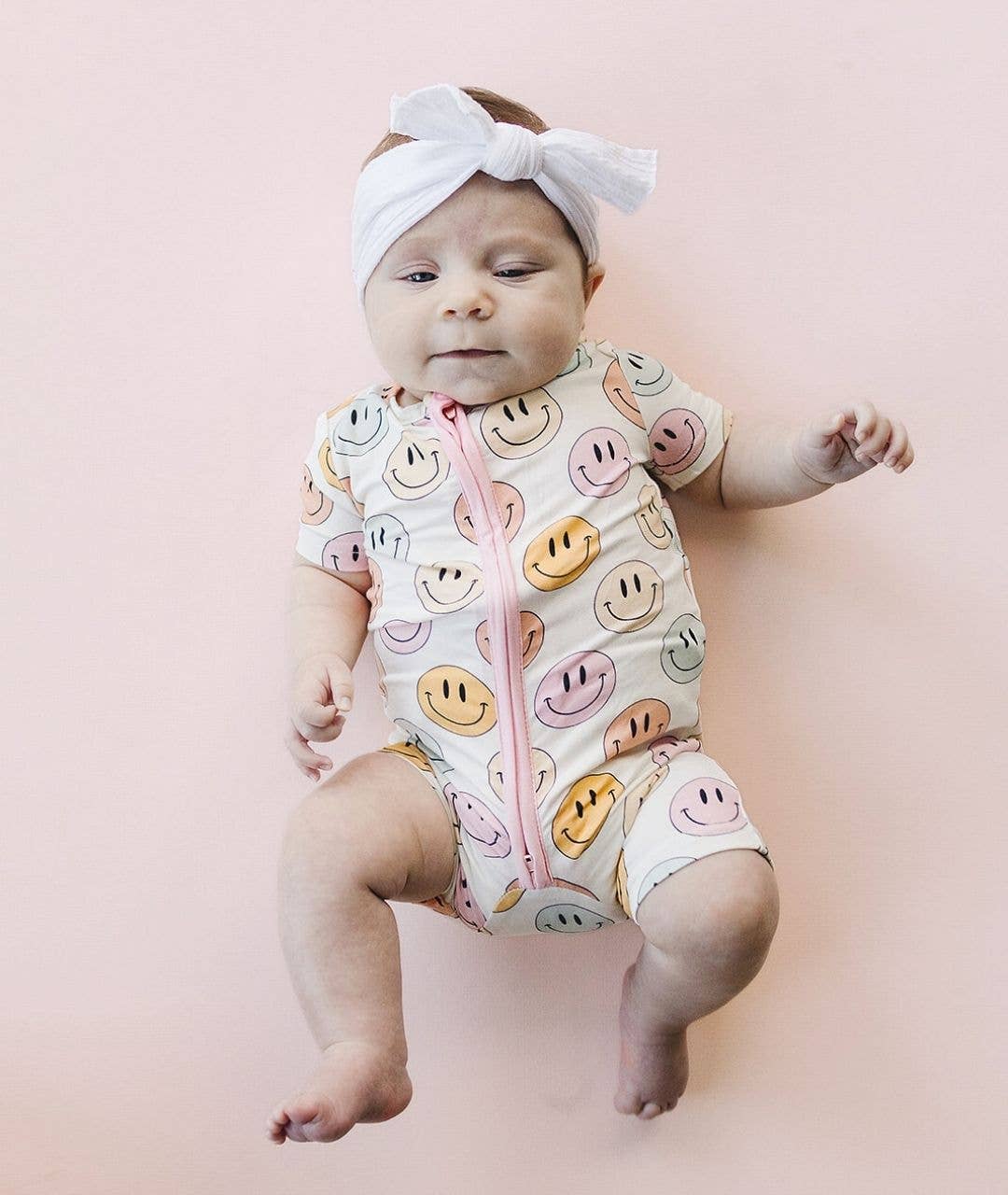 Smiley Bamboo Baby Clothing Short Romper | Pink