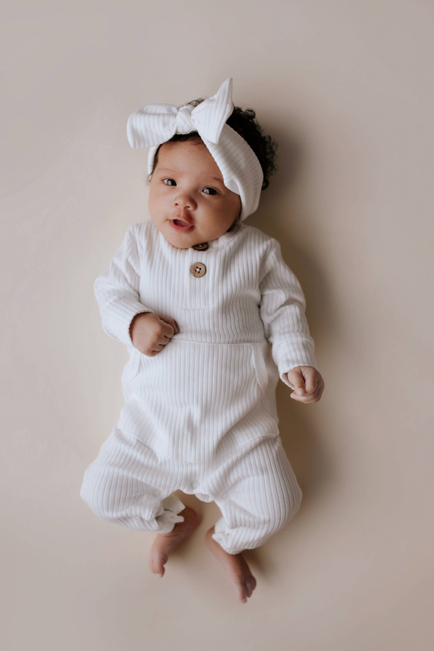 Baby Ribbed Playsuit with Pockets and Bow