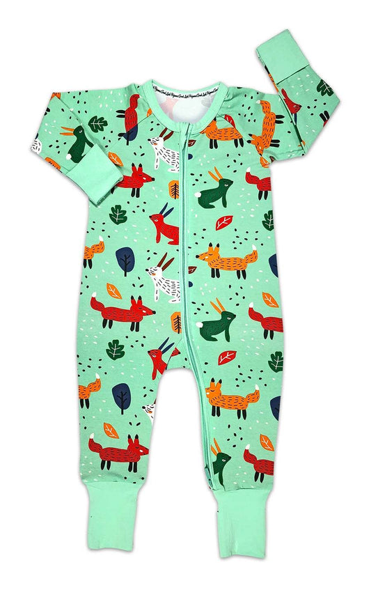 Foxes, Green Baby Pajamas