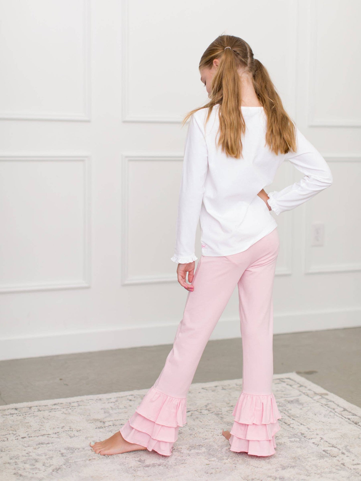 Girls Pink Ruffle Flare Pants