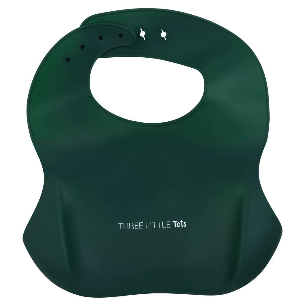 Forest Green Print Silicone Bib with Crumb Catcher