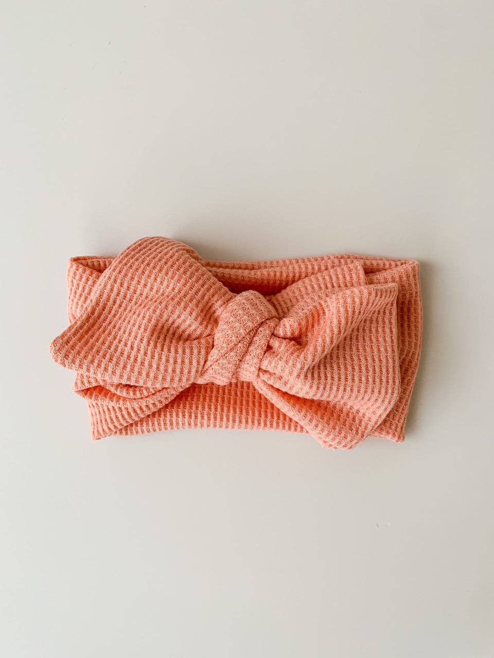 CHUNKY WAFFLE BOW HEADBAND - CORAL