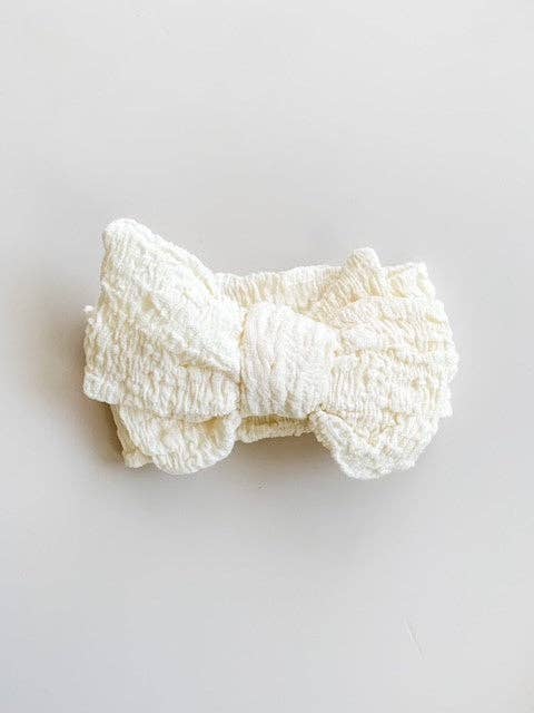 CRINLKLE TOPKNOT BOW HEADBAND - IVORY