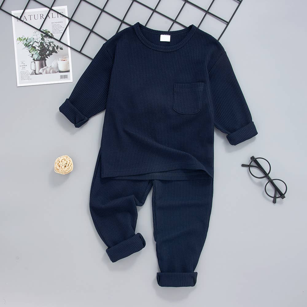 2-piece Toddler Boy/Girl Round-collar Solid Top & Pants Set