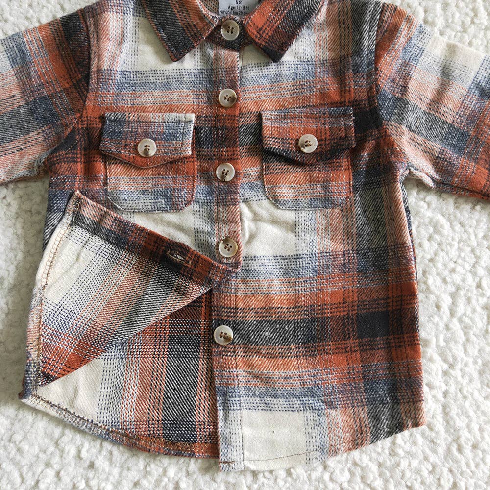 Baby Boys Orange Plaid Long Sleeve button ups Flannel shirts tops