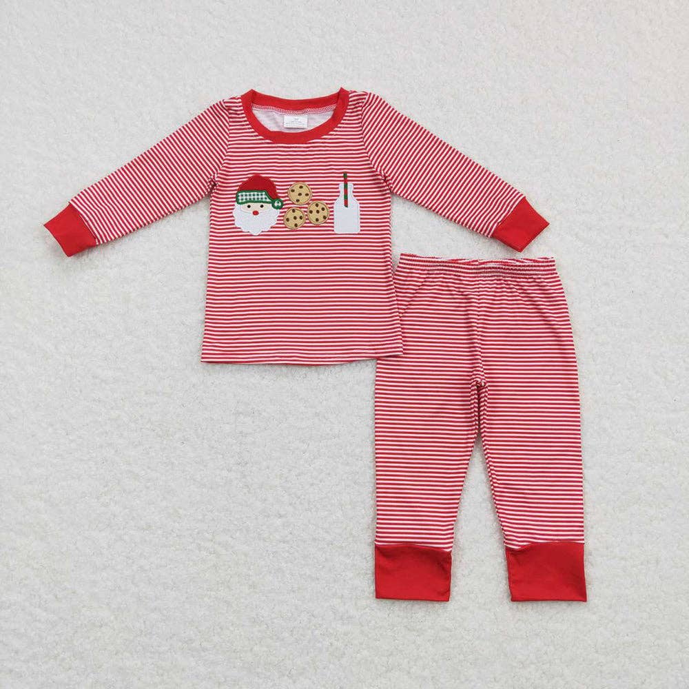 Baby Boys Christmas Red Stripes Santa Cookie Shirt Pants Paj