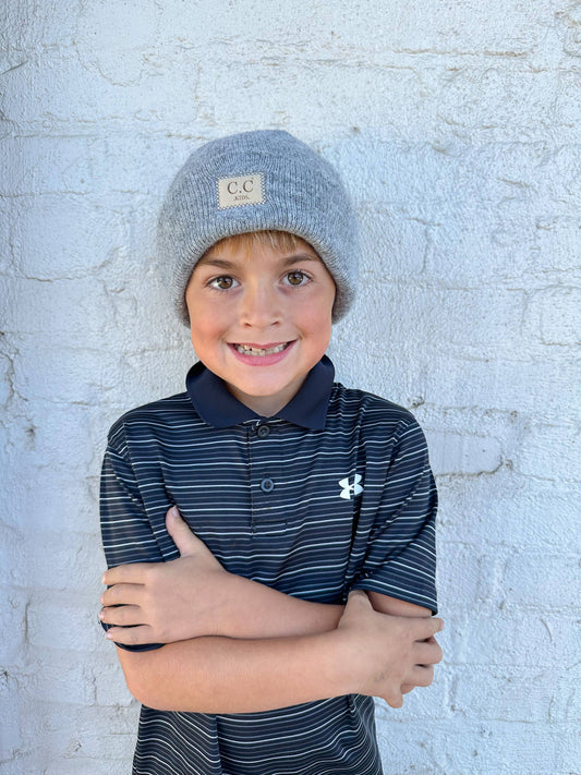 Kids' Soft Ribbed Leather Patch C.C. Beanie