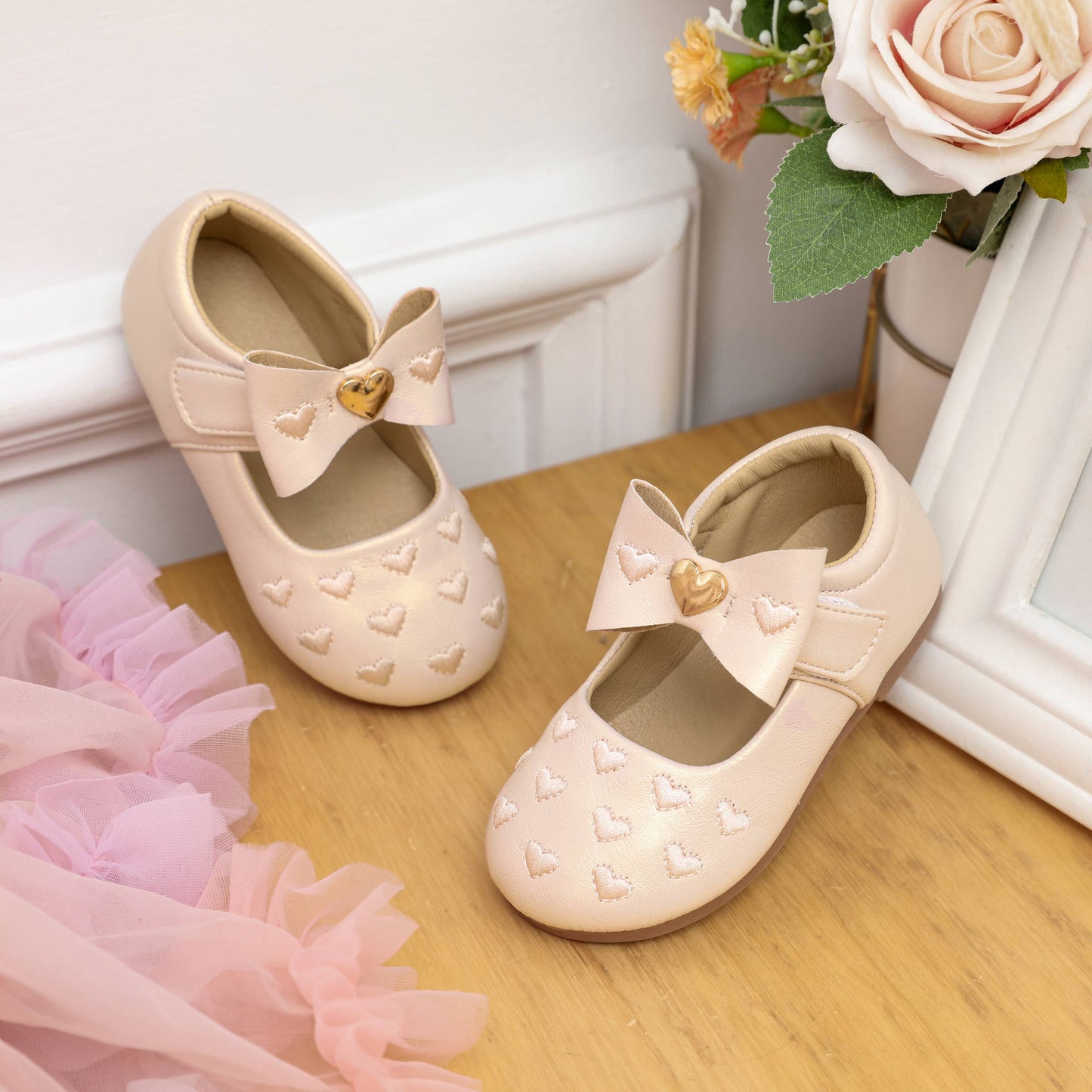 Toddler/Kids Girl Heart-shaped Embroidered Bow Leather Shoes