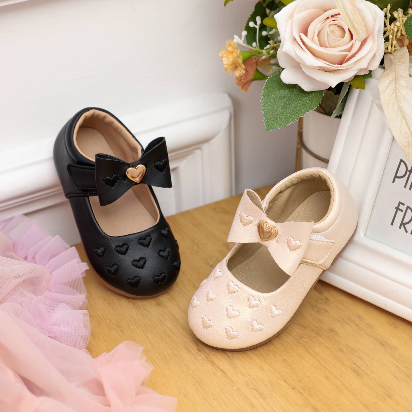 Toddler/Kids Girl Heart-shaped Embroidered Bow Leather Shoes