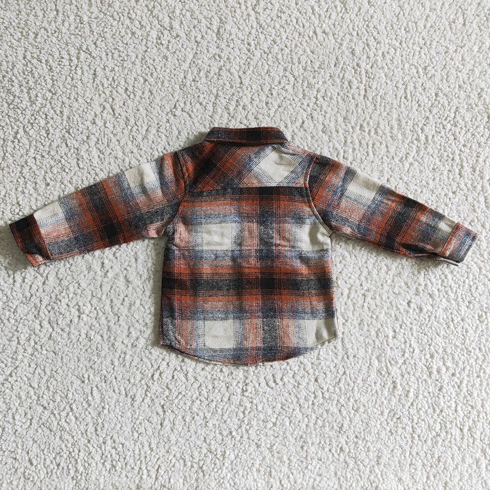 Baby Boys Orange Plaid Long Sleeve button ups Flannel shirts tops