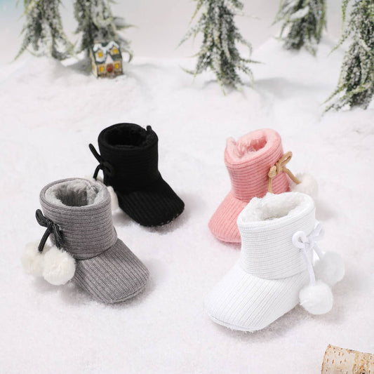 Baby / Toddler Girl Knitted Bowknot Fluff Ball Shoes