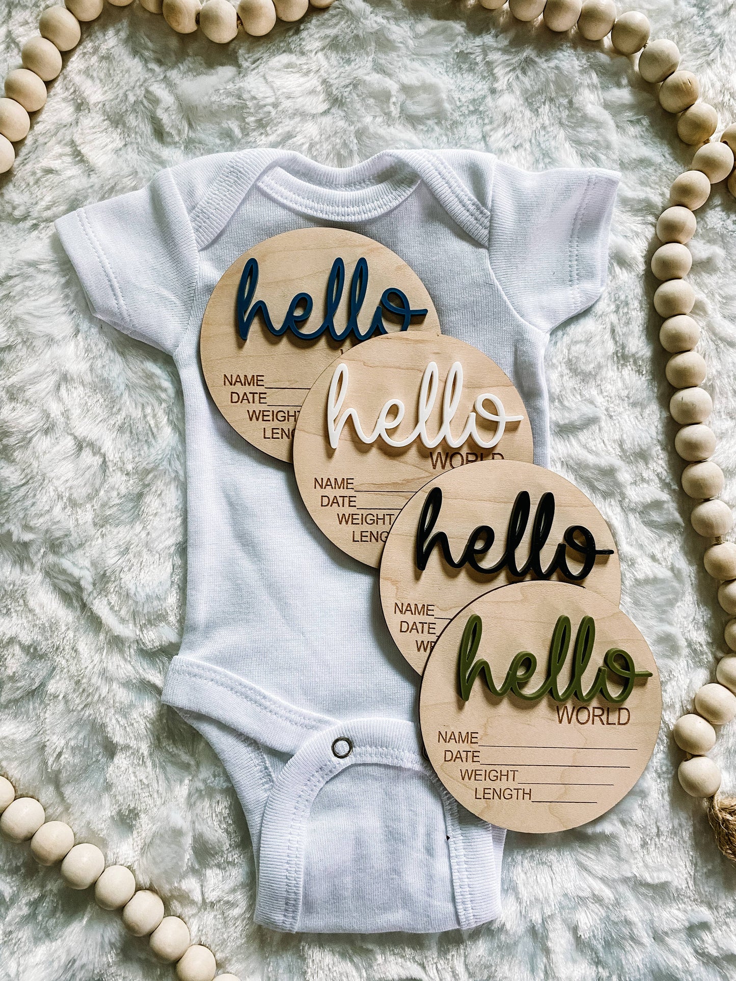 Hello World Birth Stat Announcement Wood Disc - Layered 3D