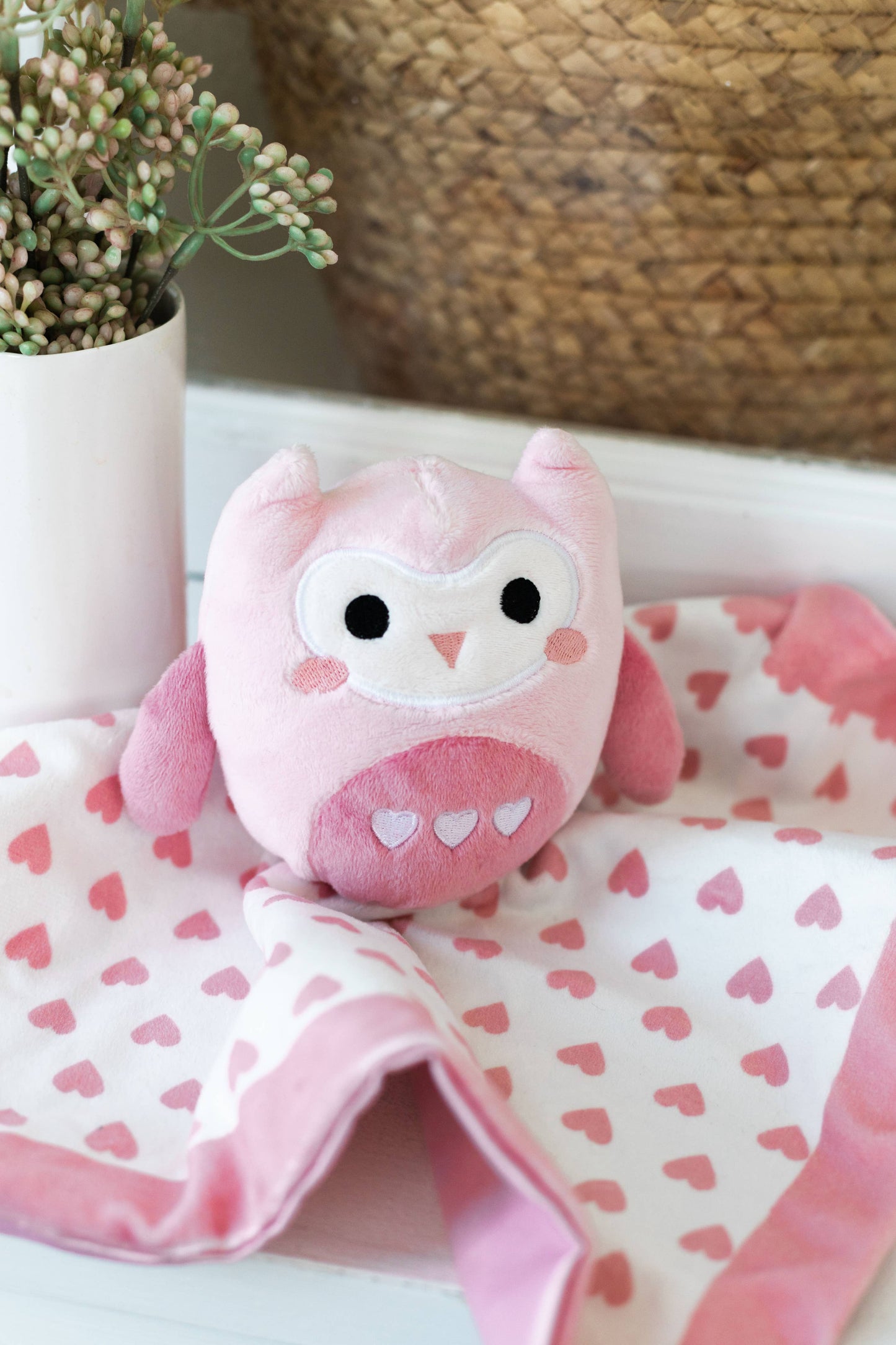 Owl Lovey Blanket, Baby Blanket Pink