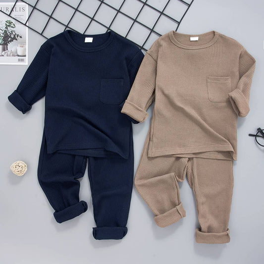 2-piece Toddler Boy/Girl Round-collar Solid Top & Pants Set